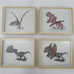 FanBase Collectables JP - Dinosaur Framed Characterchures X 4 Print Set (Jurassic Park Inspired) (28cm X 23cm)