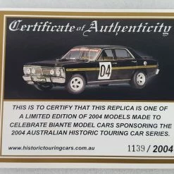 Bill Harnett Ford XY GTHO Falcon 2004 Biante 1:18 Historic Car Series Onyx Black Scale Model Car