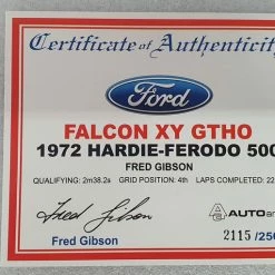 Bill Harnett Rare Collectables Ford Falcon XY GTHO 1972 Hardie-Ferodo 500 Biante 1:18 Scale Model Car